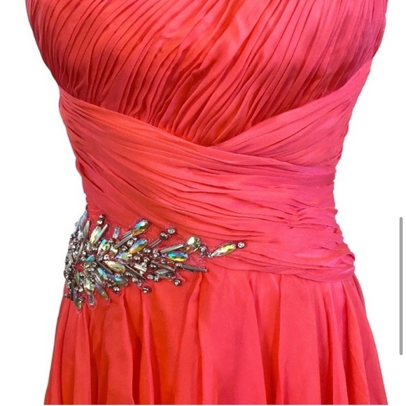 Hannah S Salmon Pink Coral Chiffon Embossed One-shoulder Prom Party Dress 10 Y2K - Picture 6 of 16